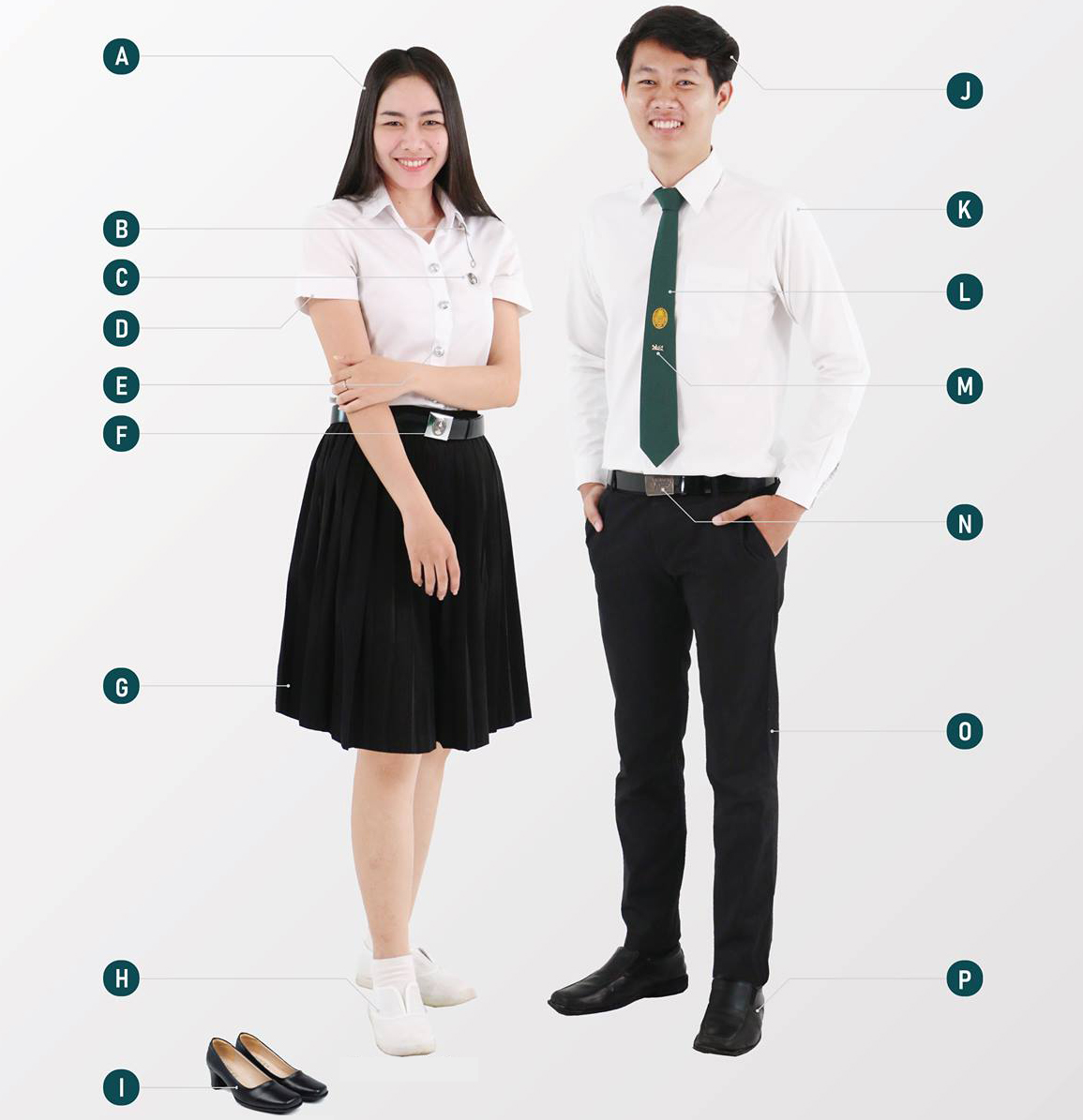 ผังชุดนักศึกษา ชุดนักศึกษาแบบปกติ – ชุดนักศึกษาหญิง พร้อมตัวอักษรกำกับรายชิ้น